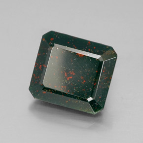 Heliotropo verde natural de 6,36 ct, corte esmeralda, opaco