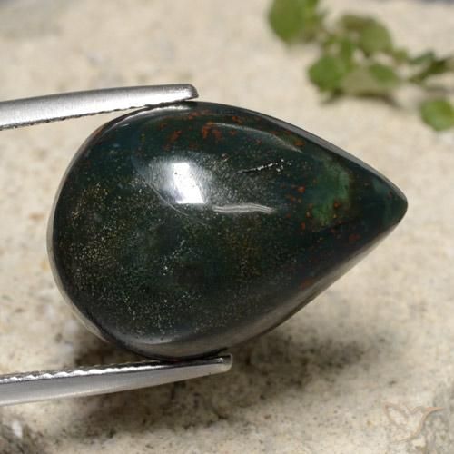Sanguinaria Verde oscuro natural de 15.14 ct, En forma de pera, Opaco