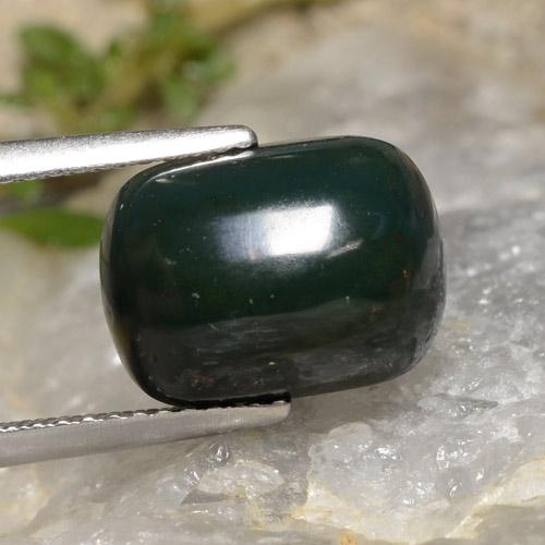 Sanguinaria Verde oscuro natural de 4.37 ct, Corte Cojín, Opaco