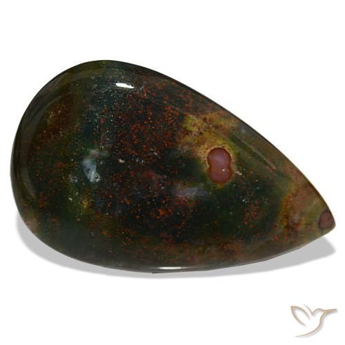 Heliotropo verde natural de 30,24 ct, en forma de pera, opaco