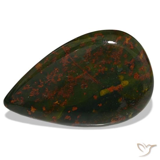 Heliotropo verde natural de 32,00 ct, en forma de pera, opaco