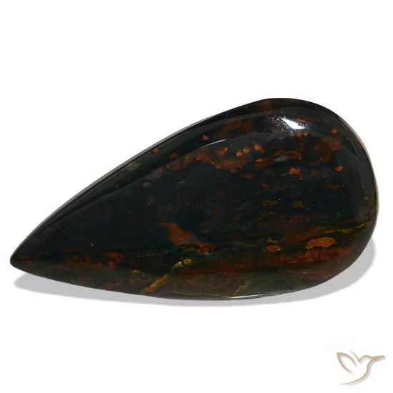 Heliotropo verde natural de 37,50 ct, en forma de pera, opaco