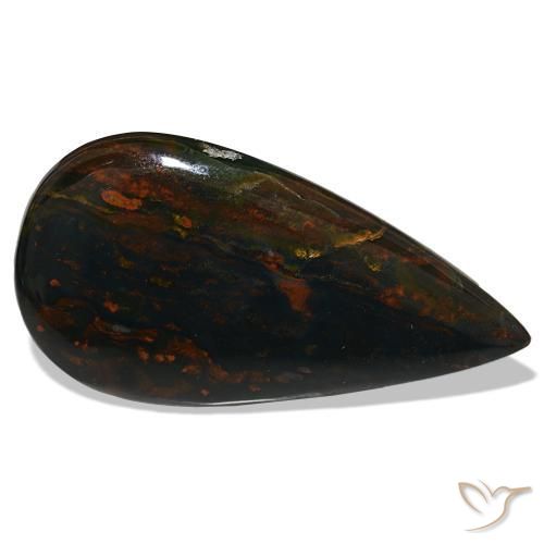 Heliotropo verde natural de 37,50 ct, en forma de pera, opaco