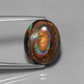 Ópalo boulder multicolor natural de 7,70 ct, corte óvalo, opaco