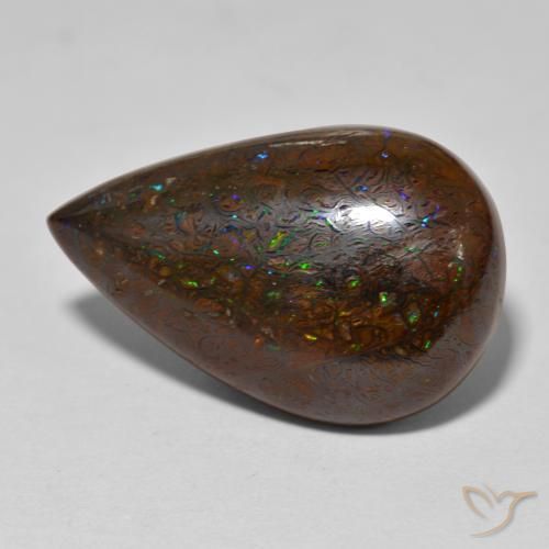 Ópalo boulder multicolor natural de 20,74 ct, en forma de pera, opaco