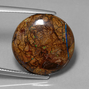 Ópalo boulder multicolor natural de 16,69 ct, corte redondo, opaco