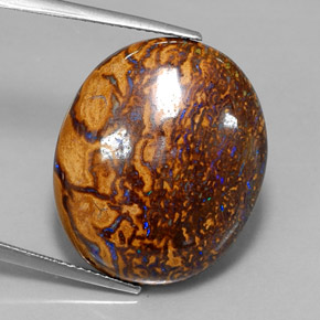 Ópalo boulder multicolor natural de 34,21 ct, corte óvalo, opaco