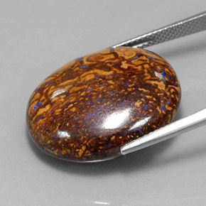 Ópalo boulder multicolor natural de 34,21 ct, corte óvalo, opaco