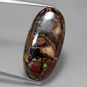 Ópalo boulder multicolor natural de 19,54 ct, corte óvalo, opaco