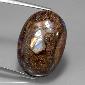 Ópalo boulder multicolor natural de 20,82 ct, corte óvalo, opaco