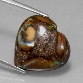 Ópalo boulder multicolor natural de 14,96 ct, forma de corazón, opaco