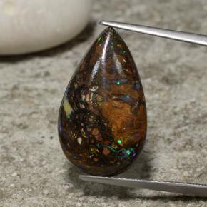 Ópalo boulder multicolor natural de 10,52 ct, en forma de pera, opaco