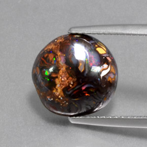 Ópalo boulder multicolor natural de 5,18 ct, corte redondo, opaco