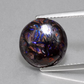 Ópalo boulder multicolor natural de 5,24 ct, corte redondo, opaco