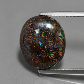 Ópalo boulder multicolor natural de 4,86 ct, corte óvalo, opaco