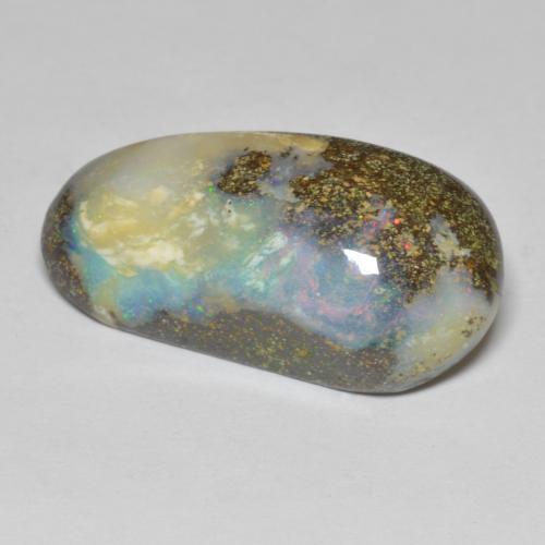 Ópalo boulder multicolor natural de 16,91 ct, forma elegante, opaco