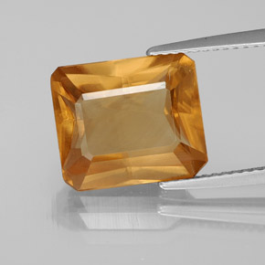 Calcita naranja natural de 6,16 ct, corte esmeralda, VS