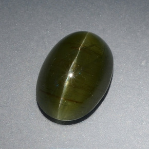 Apatita Ojo de Gato Verde amarillo natural de 4.13 ct, Corte Óvalo, Translúcido