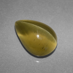 Apatita Ojo de Gato Verde dorado natural de 3.66 ct, En forma de pera, Translúcido