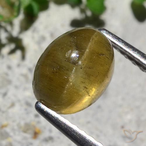 Apatita Ojo de Gato Amarillo terroso natural de 2.12 ct, Ovalada, Translúcido