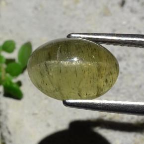 Apatita Ojo de Gato Verde oscuro natural de 3.73 ct, Corte Óvalo, Translúcido