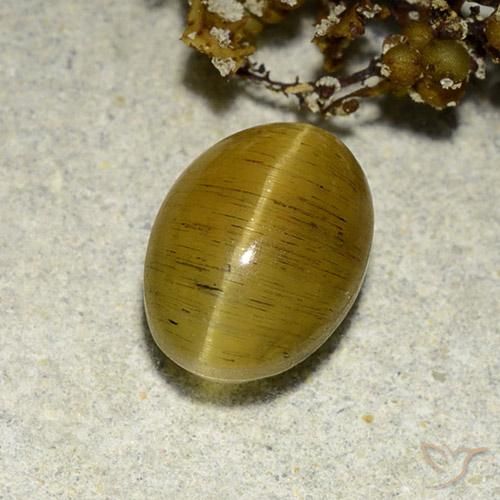 Apatita Ojo de Gato Marrón amarillento natural de 3.56 ct, Ovalada, Translúcido