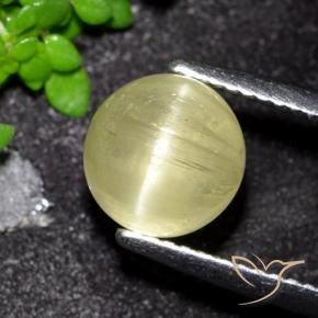 Apatita Ojo de Gato Amarillo medio natural de 3.41 ct, Redondo, Translúcido