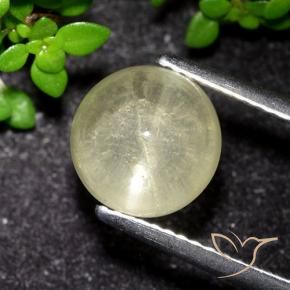 Apatita Ojo de Gato Amarillo pálido natural de 3.48 ct, Redondo, Transparente