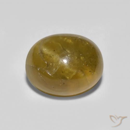 Apatita Ojo de Gato Amarillo amarronado natural de 1.76 ct, Ovalada, Translúcido