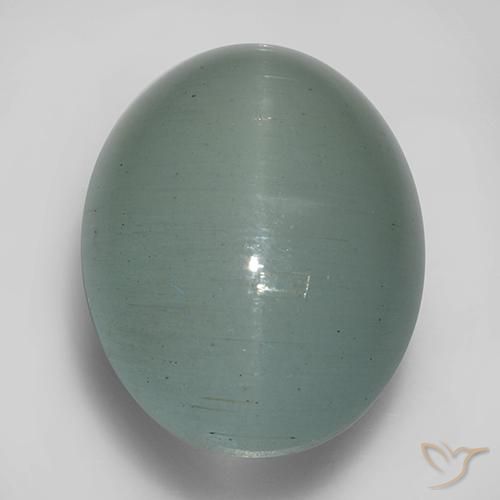 Aguamarina ojo de gato Azul verdoso claro natural de 30.03 ct, Ovalada, Translúcido