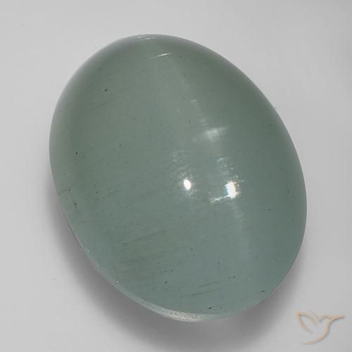 Aguamarina ojo de gato Azul verdoso claro natural de 30.03 ct, Ovalada, Translúcido