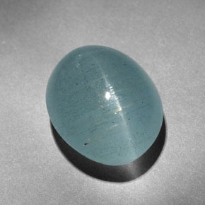 Aguamarina ojo de gato Verde-azul natural de 9.64 ct, Corte Óvalo, Translúcido