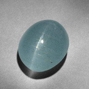 Aguamarina ojo de gato Verde-azul natural de 9.64 ct, Corte Óvalo, Translúcido