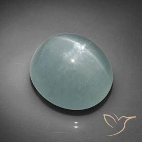 Aguamarina ojo de gato Verde azulado claro natural de 37.51 ct, Ovalada, Translúcido