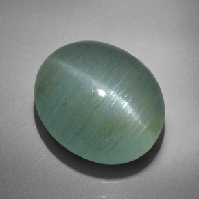 Aguamarina ojo de gato Verde-azul natural de 26.53 ct, Corte Óvalo, Translúcido