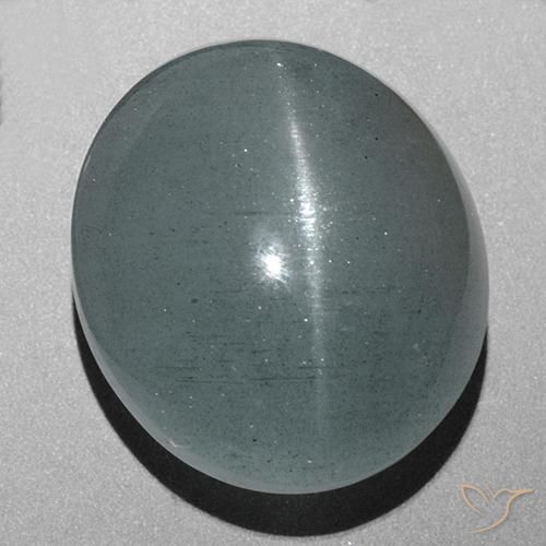 Aguamarina ojo de gato Verde azul grisáceo natural de 43.72 ct, Ovalada, Translúcido