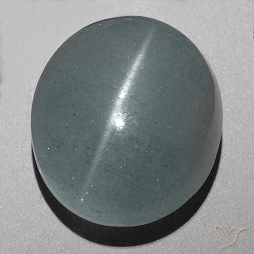 Aguamarina ojo de gato Verde azul grisáceo natural de 43.72 ct, Ovalada, Translúcido