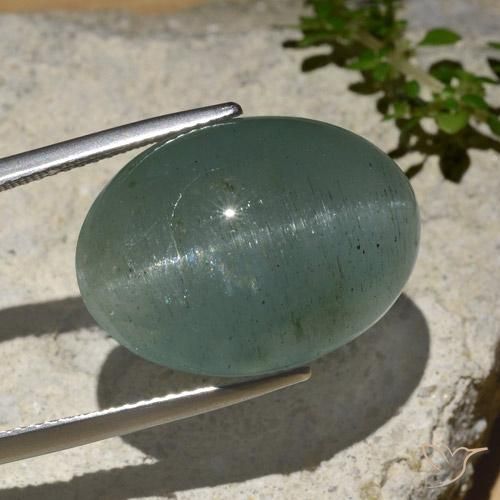 Aguamarina ojo de gato Azul verdoso claro natural de 25.89 ct, Ovalada, Translúcido
