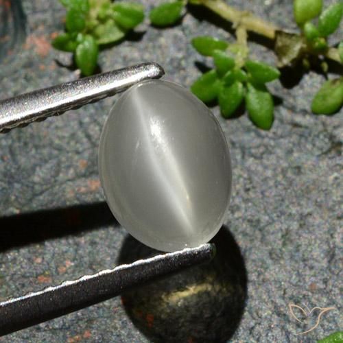1.02ct Natural Blanco cálido Piedra de Luna Ojo de Gato, Ovalada, Translúcido