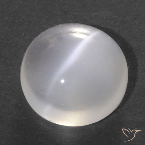 1.40ct Natural Blanco translúcido Piedra lunar ojo de gato, Redondo, Transparente