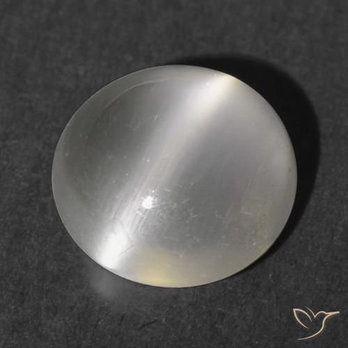 1.16ct Natural Blanco cálido Piedra lunar ojo de gato, Redondo, Transparente