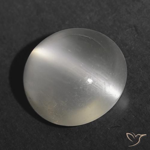 Piedra lunar ojo de gato Blanco cálido natural de 1.16 ct, Redondo, Transparente