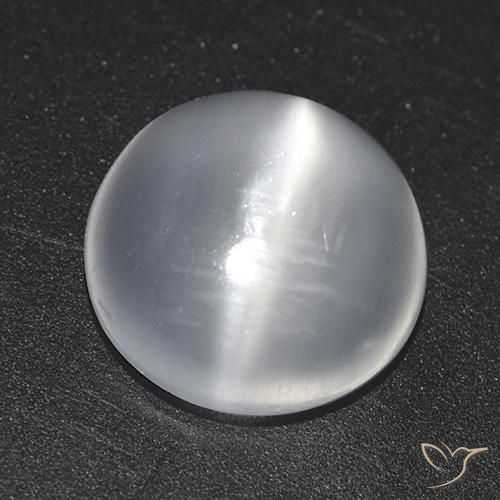 Piedra lunar ojo de gato Blanco natural de 1.46 ct, Redondo, Transparente