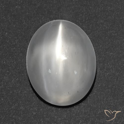 Piedra lunar ojo de gato Blanco natural de 1.89 ct, Corte Óvalo, Transparente
