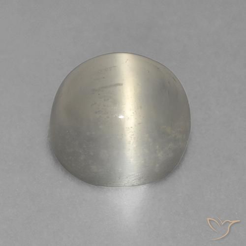 Piedra lunar ojo de gato Blanco cálido natural de 1.57 ct, Redondo, Transparente