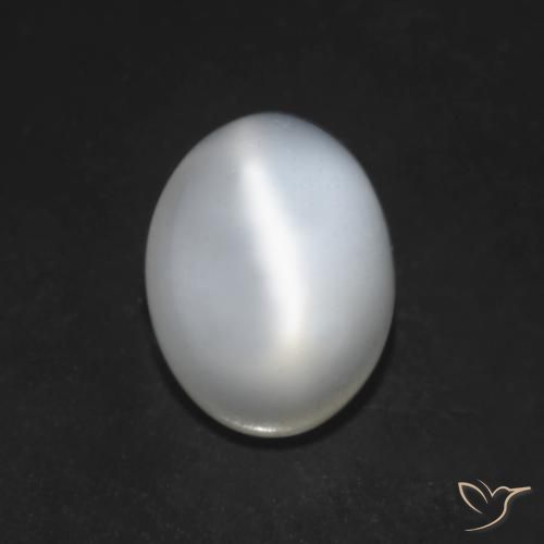Piedra lunar ojo de gato Blanco natural de 1.51 ct, Ovalada, Translúcido