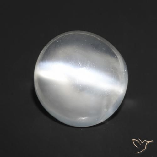 Piedra lunar ojo de gato Blanco natural de 1.57 ct, Corte Redondo, Transparente