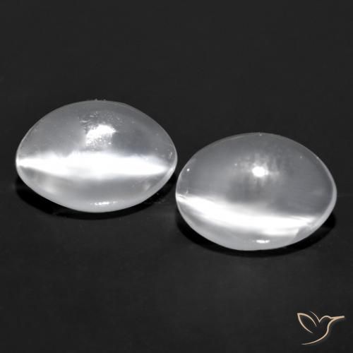 Gemas de cat's eye moonstone blanco natural de 1,41 ct, corte óvalo, transparente