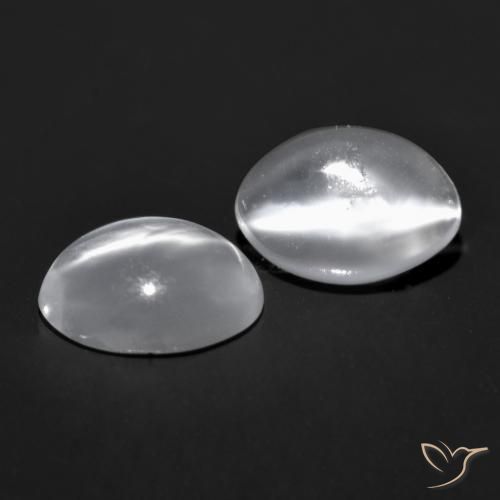 Gemas de cat's eye moonstone blanco natural de 1,41 ct, corte óvalo, transparente