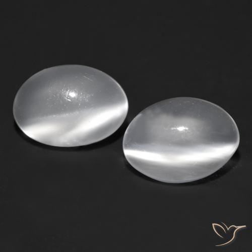1.41ctw Natural Blanco Piedra de Luna Ojo de Gato, Ovalada, Transparente